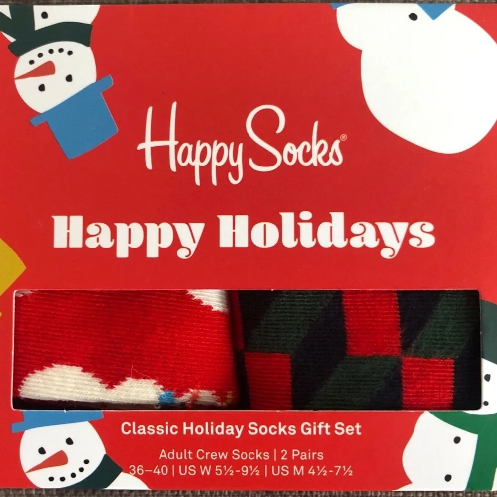 Unisex Happy Socks 2 Pack Snowman/Geometric Gift Set of Socks